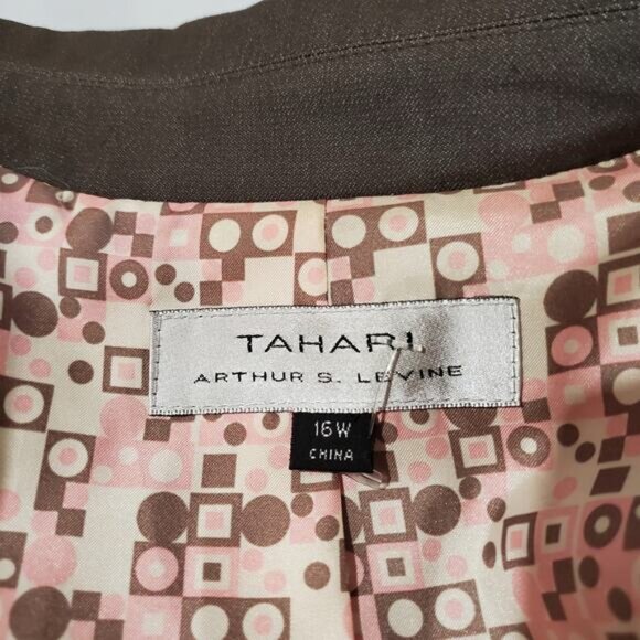 Tahari ASL One Button Beige Brown Blazer Jacket Womens Plus Size 16W Stretch - Picture 7 of 9